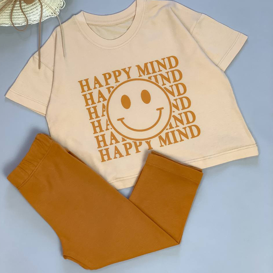 ست کراپ شلوار با چاپ HAPPY MIND